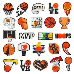 24Pcs Basketball Theme Decorations Shoe Charms for Crocs Bubble Slides Sandals, PVC Shoes Accessories for Birthday Gift