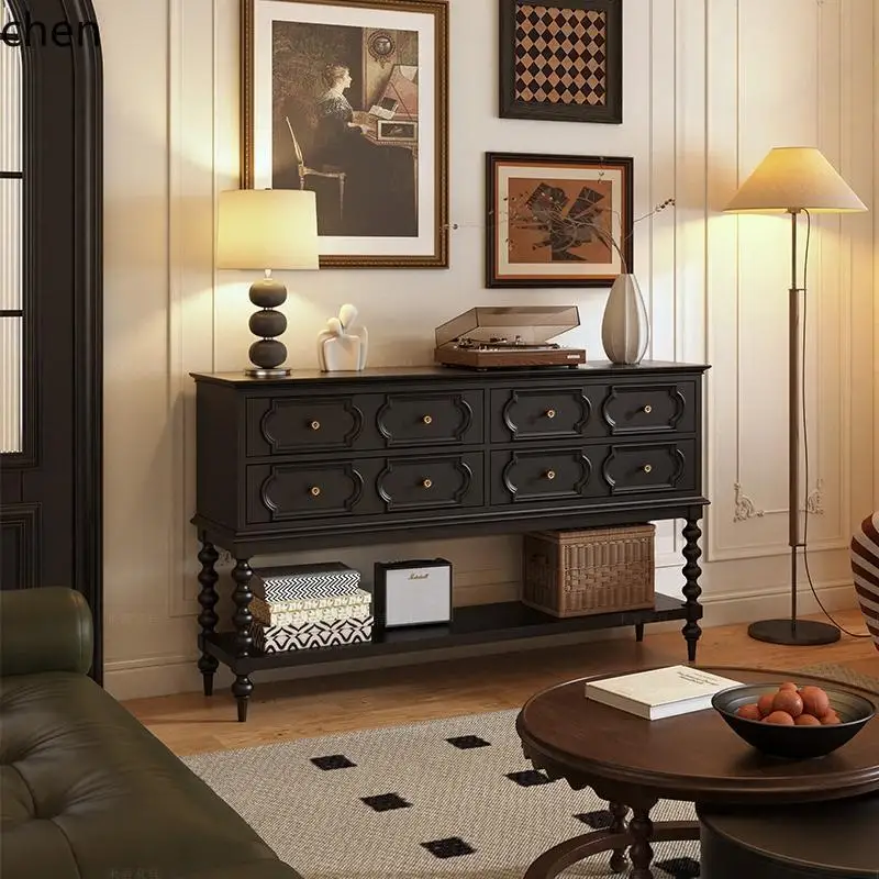 HSN black solid wood chest, living room aisle, porch cabinet, partition cabinet, screen against the wall, storage table