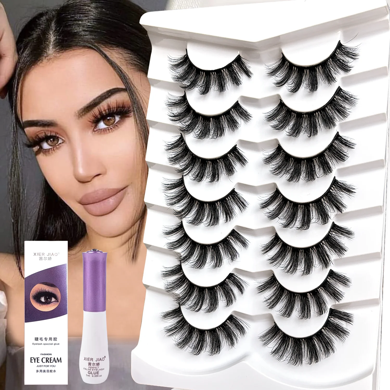 7 أزواج من رموش المنك الصناعية الطبيعية ثلاثية الأبعاد رموش المنك الناعمة الرموش الصناعية عبر فوضوي كثيفة رموش تمديد ماكياج مع أدوات الغراء #1