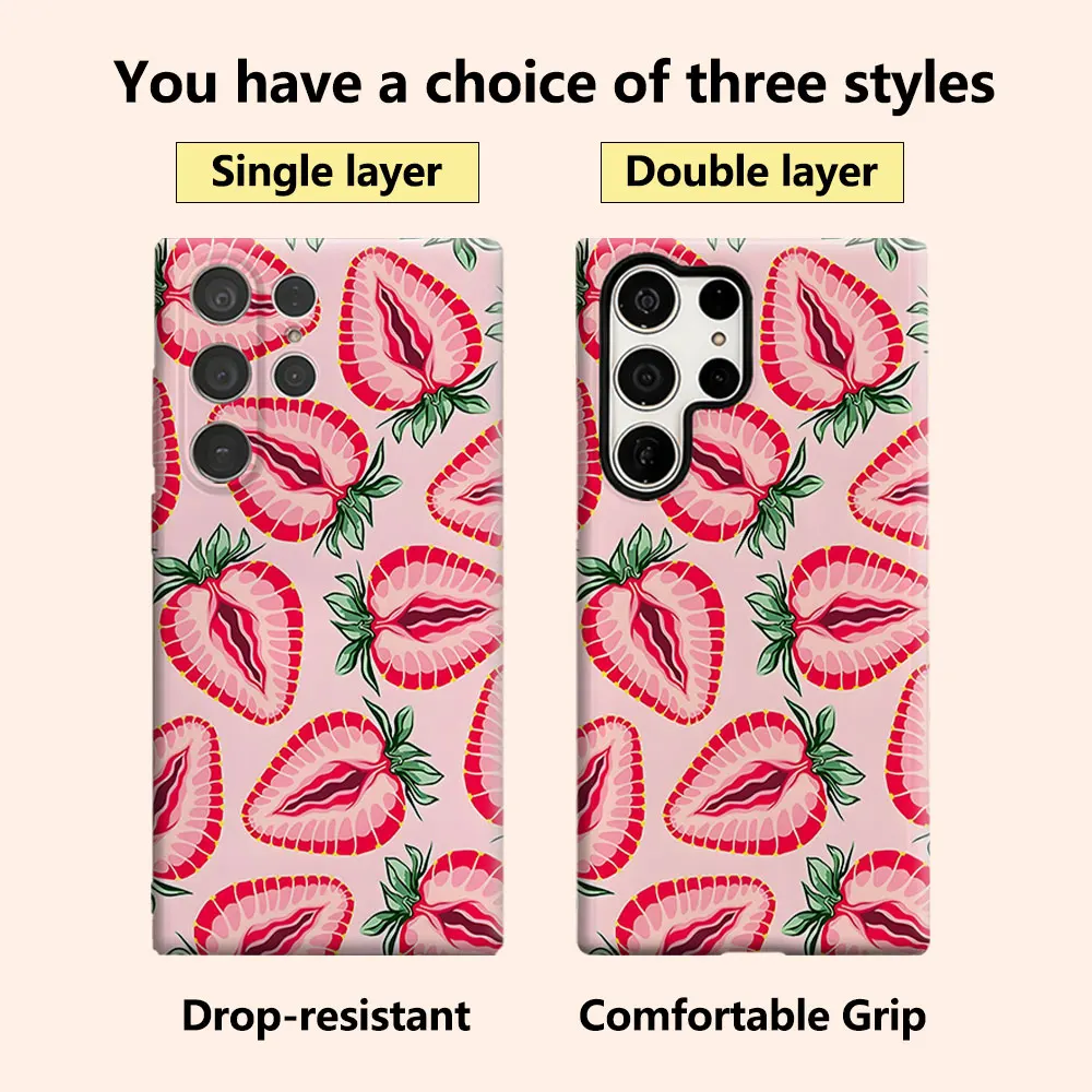 Vintage Strawberry Luxury Fashion Full Lens Protective Case for Samsung Galaxy S26 S25 S24 A56 A36 Plus Ultra