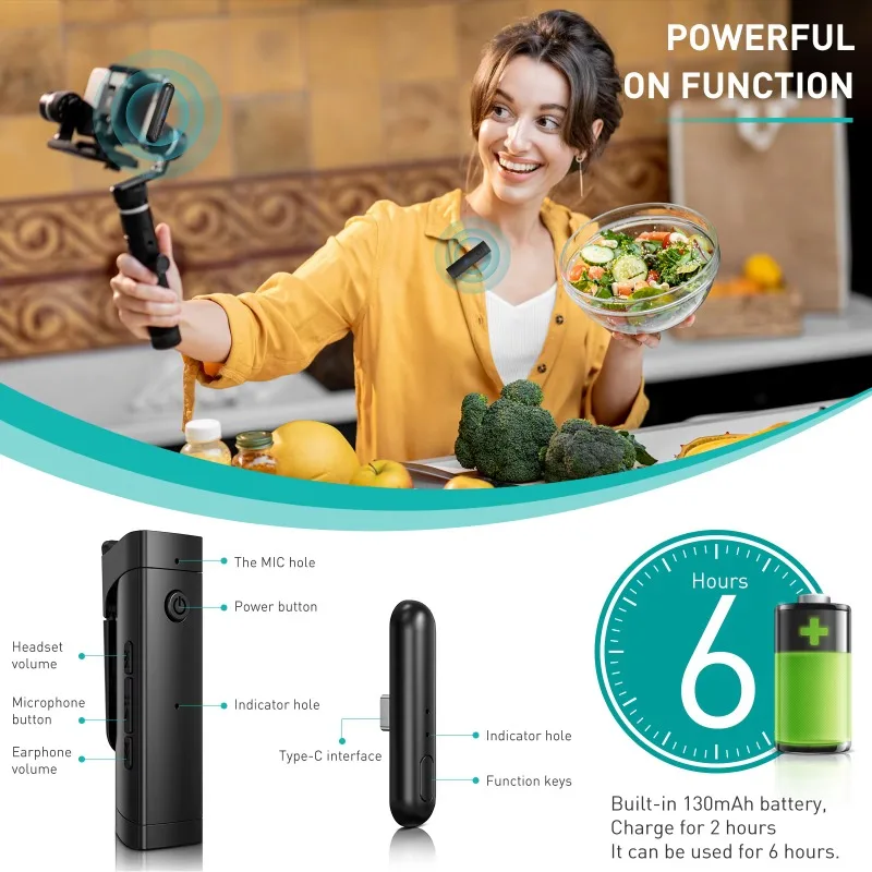Portable Noise Reduction Live Lavalier Microphone Audio Video Wireless Dual Lavalier Microphone