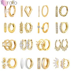925 Sterling Silver Needle Zircon Inlaid Multi Ring Buckle Hoop Earrings For Women Multi Style White Zircon Earrings INS Jewelry