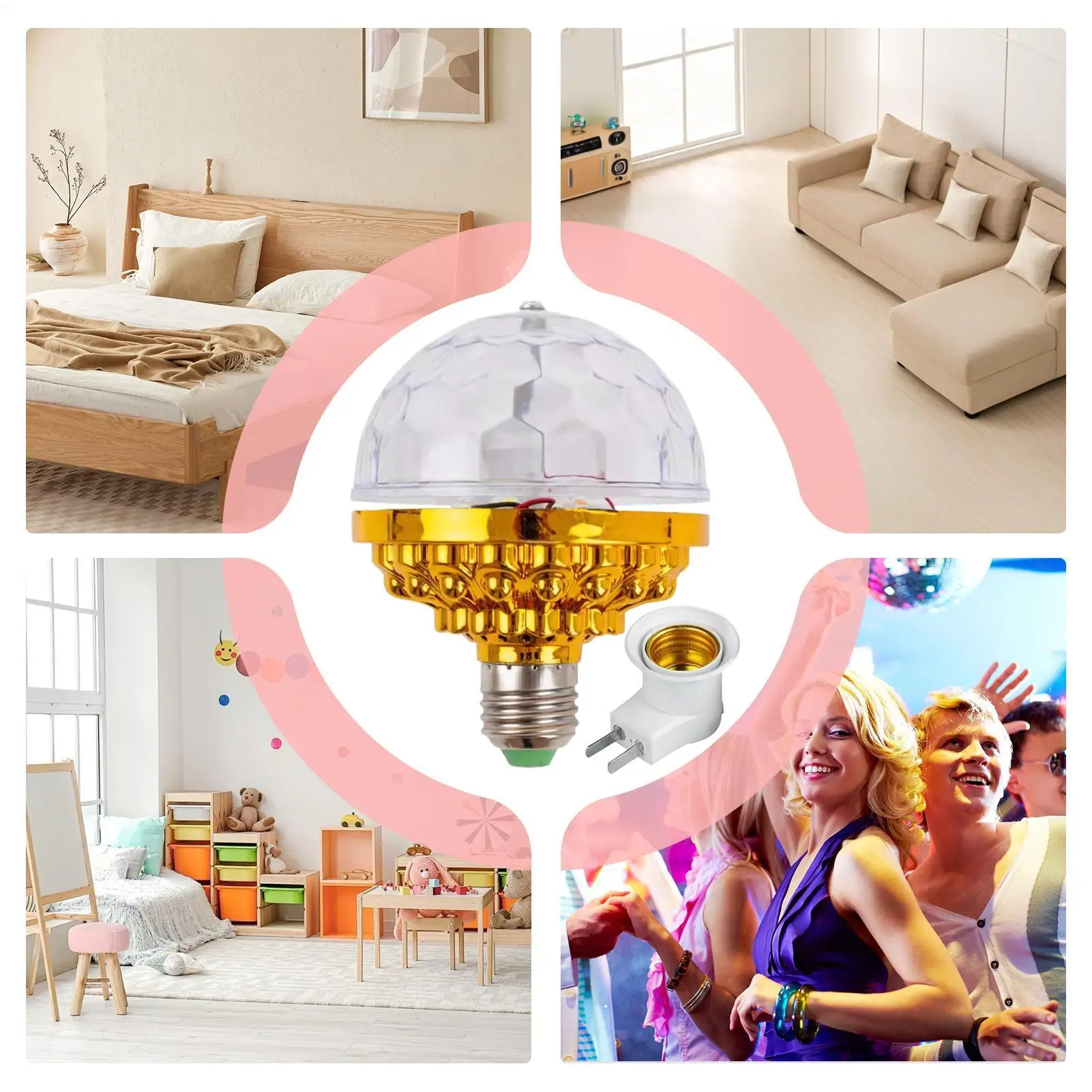 

Disco Bulb LED Long Lasting Safe Continuous Lighting Rotating Disco Ball Light For Bar Party Lovers Kids Teens Christmas Holiday