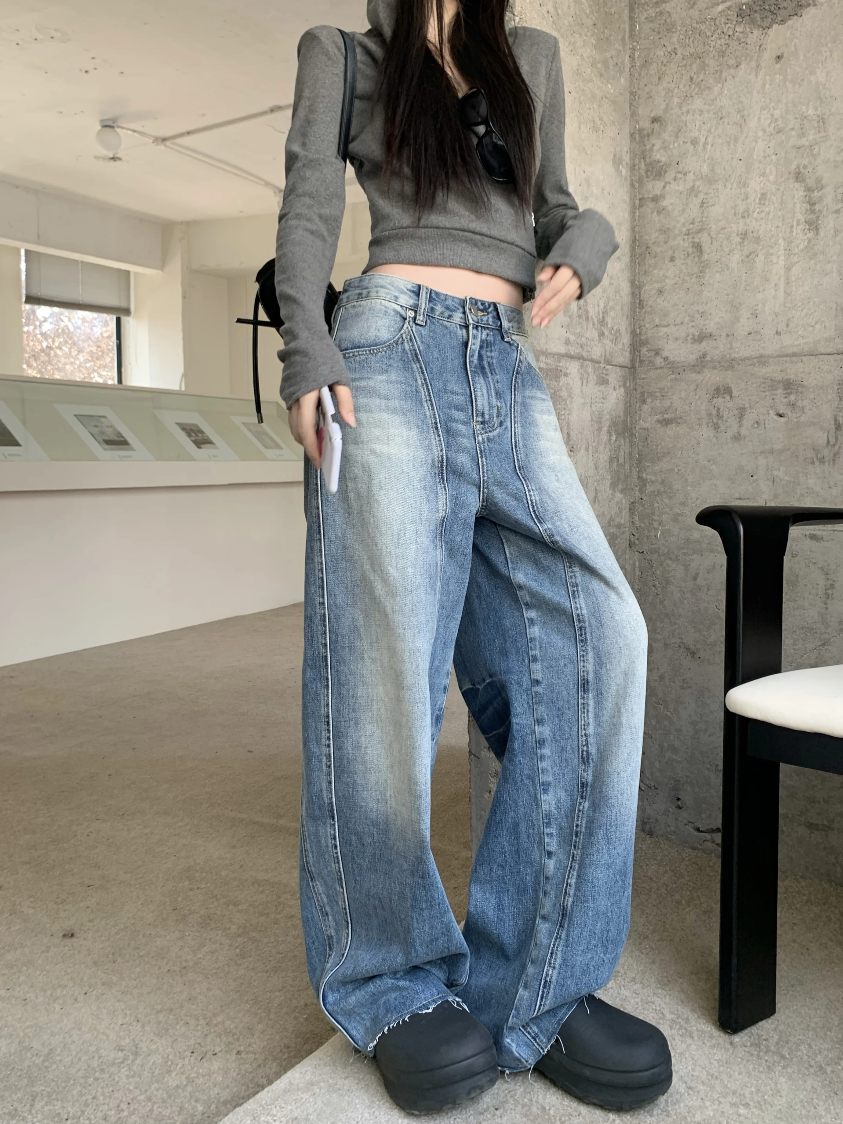 ZHISILAO Fashion Wide Leg Striaght Jeans Women Vintage Boyfriend Baggy Floor Length Denim Pants Streetwear 2024