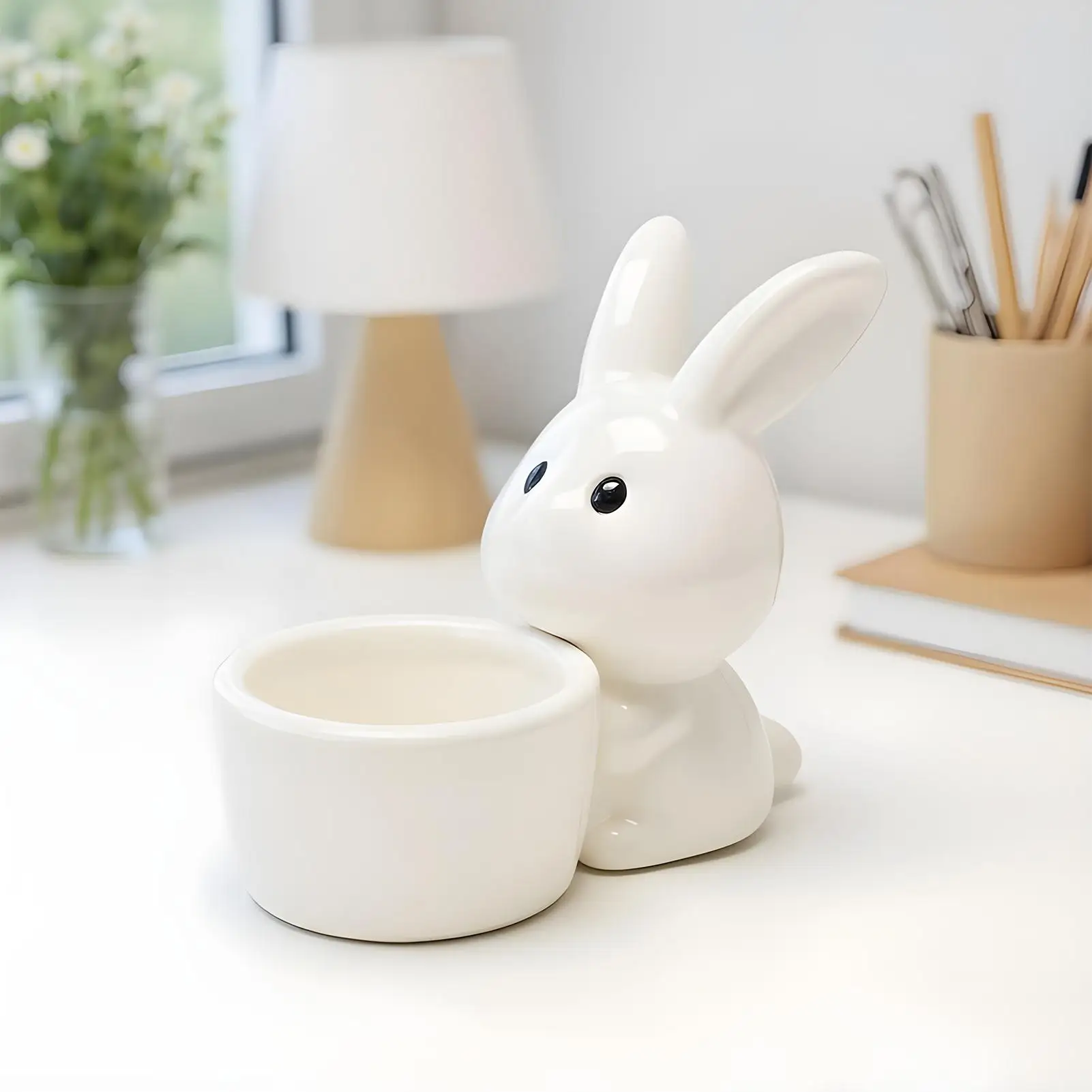 Bunny Candle Holder White Cute Easter Egg Stand Decor Easter Bunny Candle Holder for Banquet Gathering Party Shelf Desk