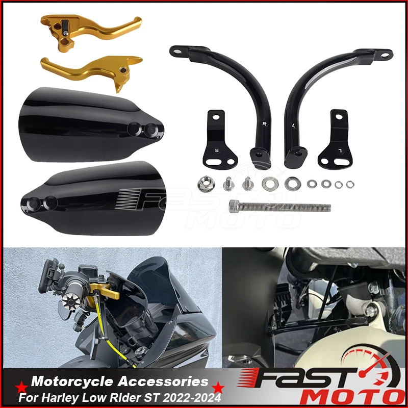 Dla Harley Softail FXLRST Low Rider ST Przednia owiewka Stealth Wspornik Osłona dłoni Osłony dłoni 3-palcowa dźwignia hamulca i sprzęgła