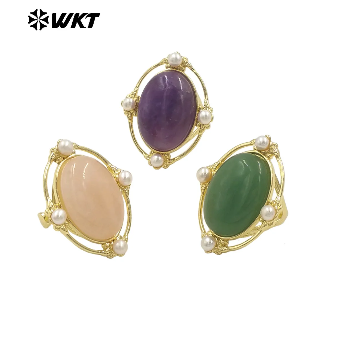 WT-R541 New Product oval Shape With Different Colorful Kyanite With 18k Yellow Gold Plated Ring For Women Daily Ornament