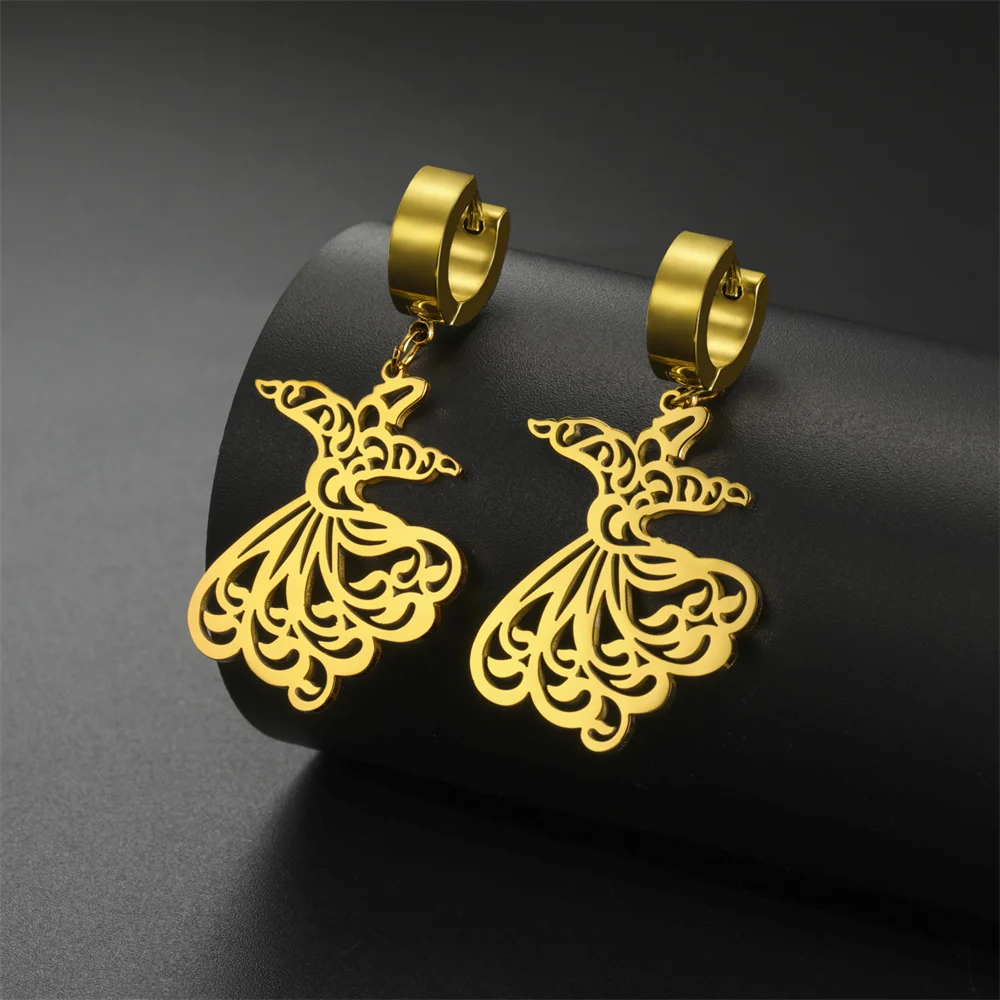 Gold Plated Sama Dance Earrings Unique Design Sufi Drop Dangle Earrings Women Stainless Steel Jewelry pendientes 2023 tendencia