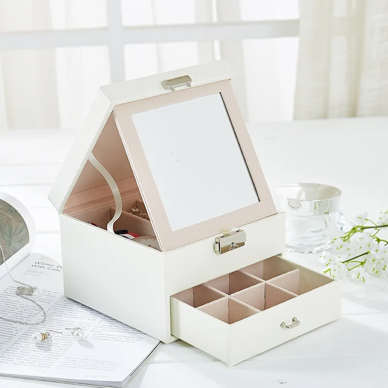 

European Minimalist Double-Layer Jewelry Storage Box with Drawer, Creative Earrings, Rings
