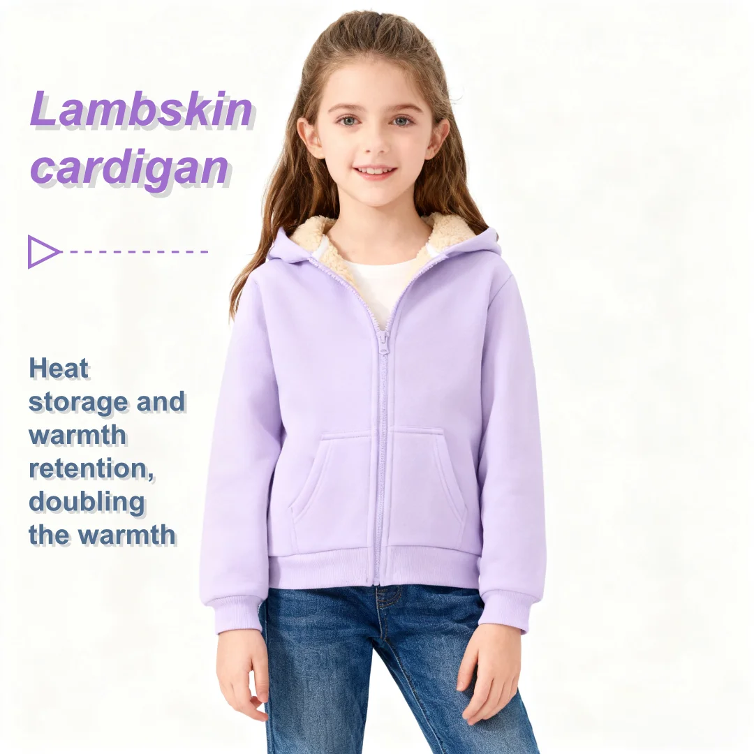 

Kids Plush Liner Cardigan Autumn Winter Warm-keeping Girls Jacket Skin-friendly Lightweight Cold-resistant Plush Fleece Cardigan
