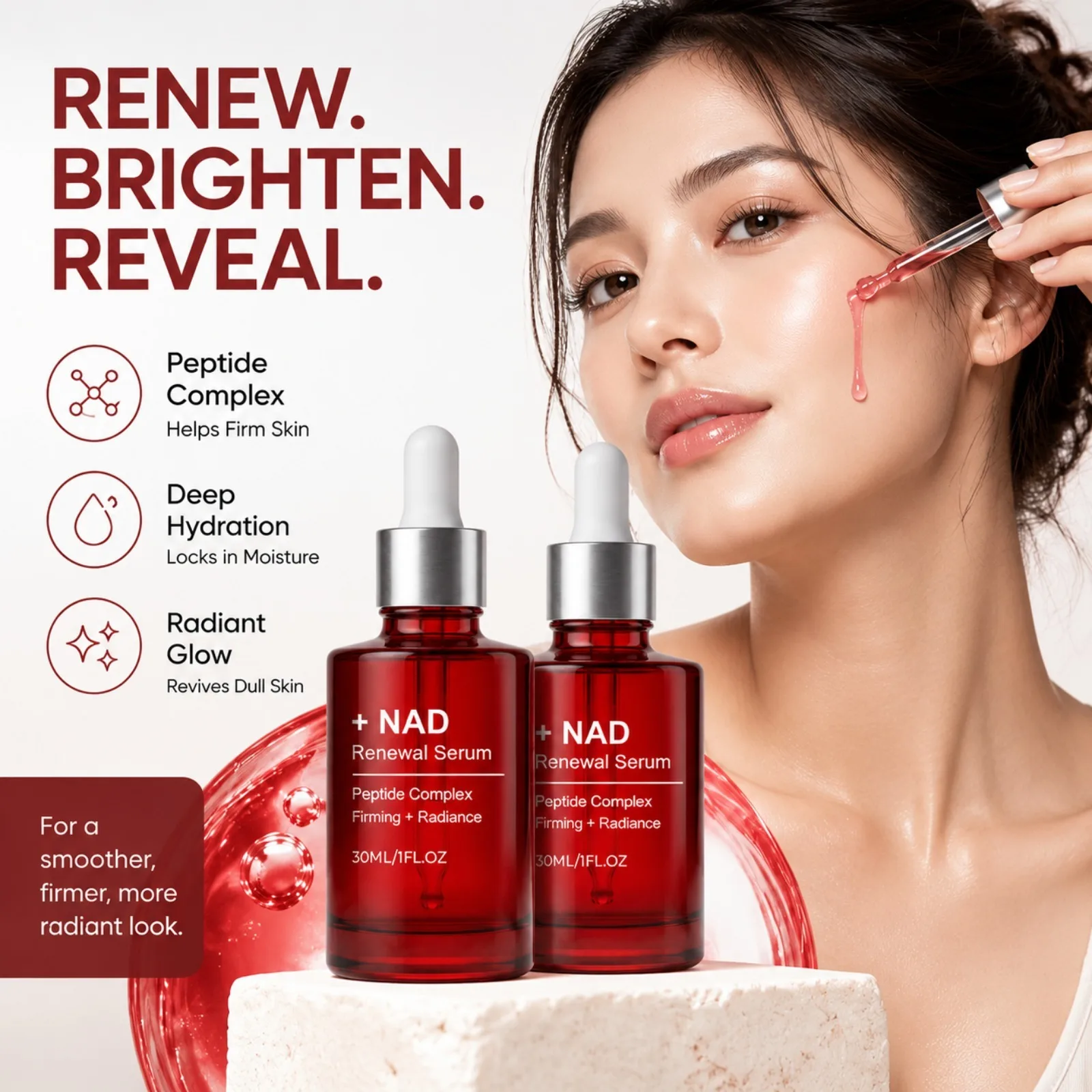 NAD Face Serum Peptide Complex Firming Radiance Glow Hydrating Facial for Skin Elasticity&firmness Dropper Skin Care Serum