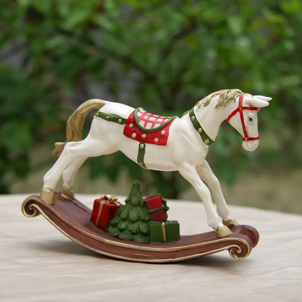Nordic Rocking Horse Doll Figurine Statue Bedroom Living Room Desktop Home Decoration Collectible Crafts Christmas New Year Gift