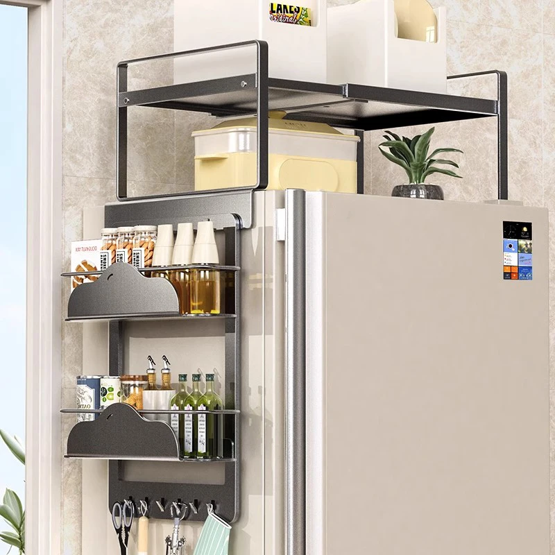 منظم علوي للثلاجة المغناطيسية، رف توابل المطبخ مع حامل مغناطيسي، رف تخزين متعدد الطبقات، رف جانبي للبهارات #4