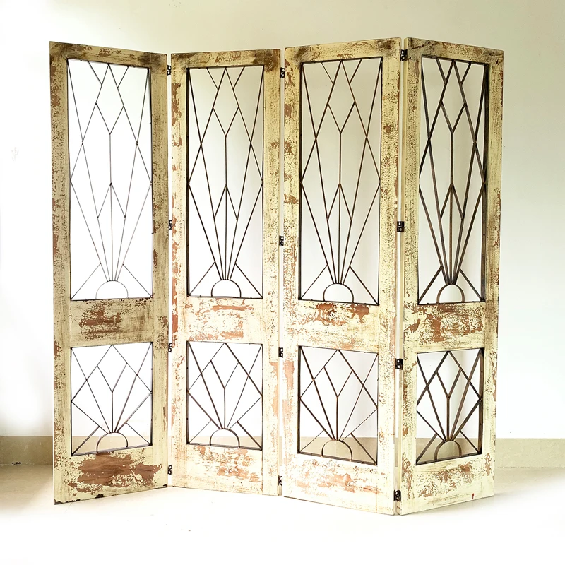 

Nordic rural retro solid wood screen old wrought iron folding screen wedding studio cafe shop hollow partition