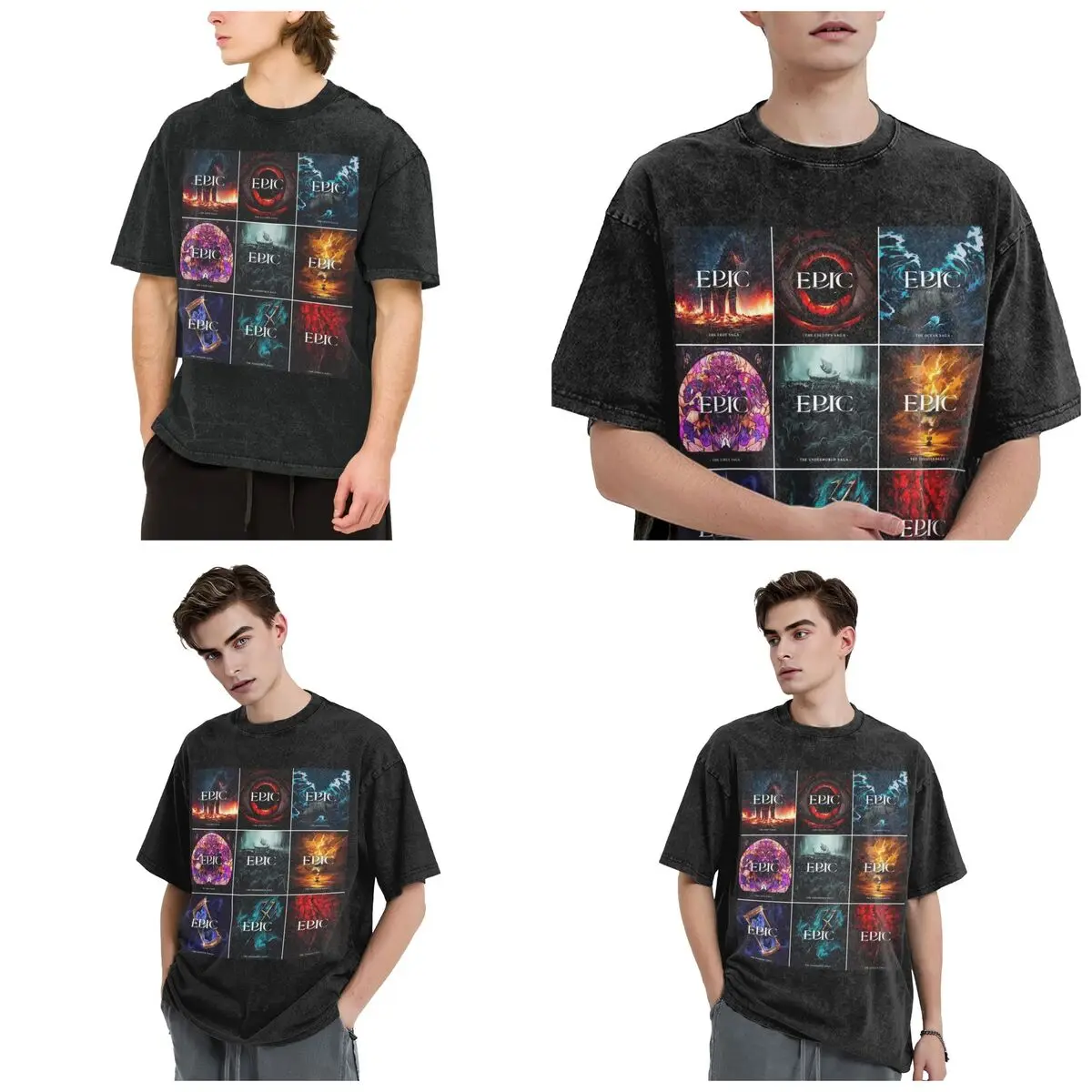 Streetwear T-Shirts Epic The Musical Saga Covers Washed T Shirt Short Sleeve Hip Hop T-Shirt Tops Tees for Men Women