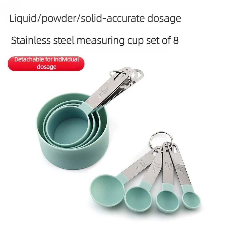 

8PCS Plastic Measuring Spoon Set Stainless Steel Handle Measure Spoon Kitchen Baking Measure Tools Weighing Gadgets