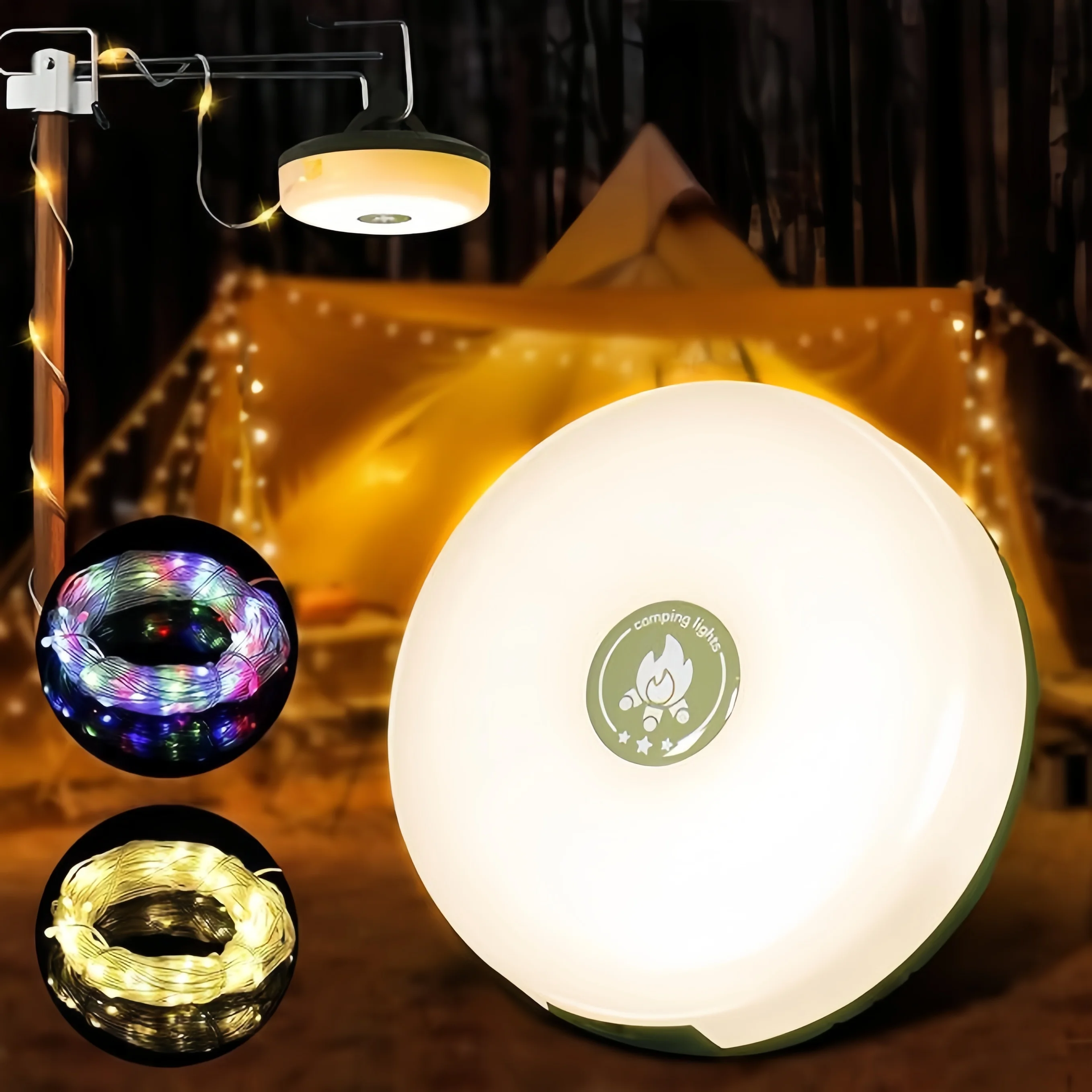 Portable RGB Camping Lantern, 8 Color Light Modes IP65 Waterproof Type-C Charging Outdoor Lamp for Tent Garden Courtyard Hiking