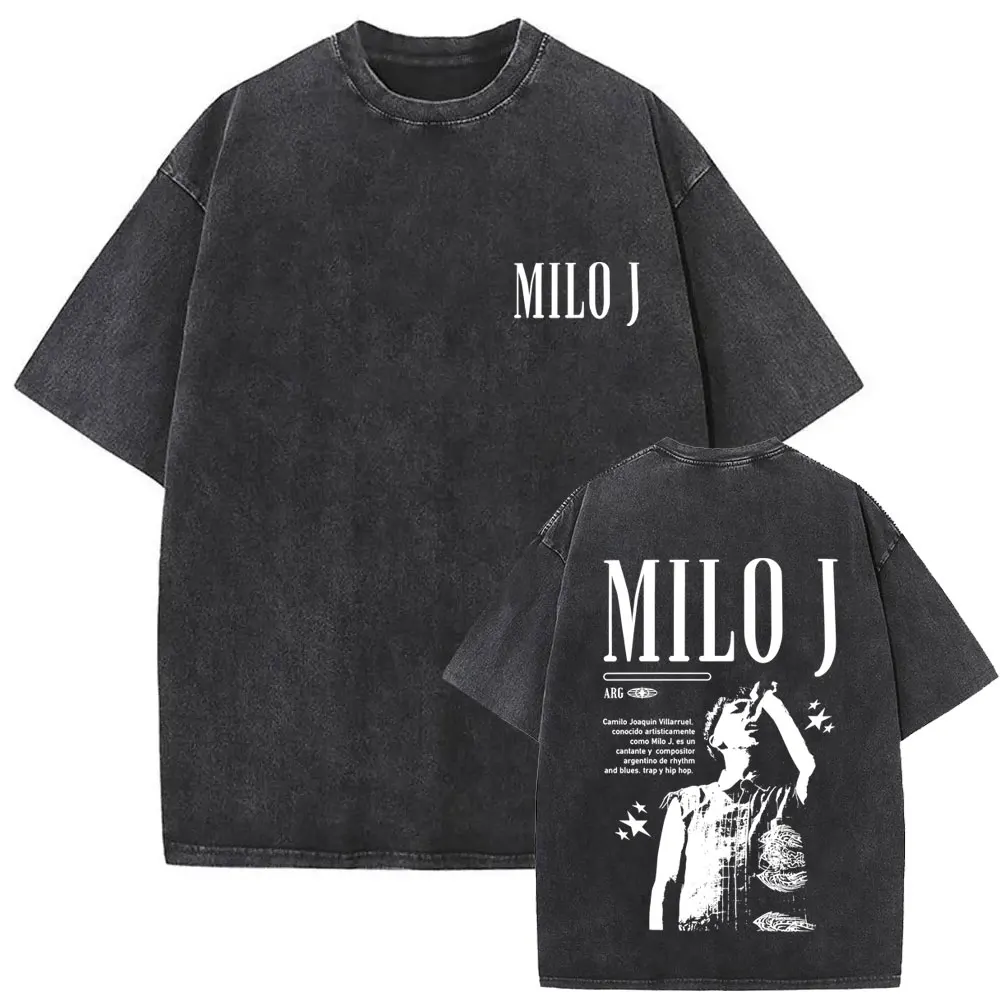 Washed Vintage Rapper Milo J Face Graphic T-shirt La Vida Era Mas Corta Album Print T-shirts Men Women Hip Hop Fashion T Shirts