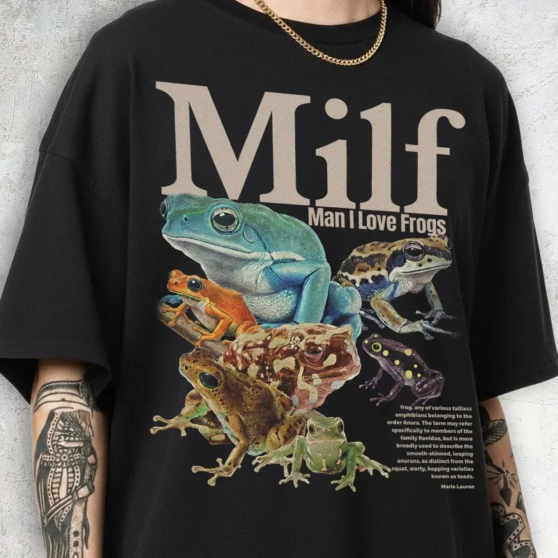 I Love Frogs, Retro and Funny Amphibian Emoticons for All Four Seasons, Suitable for Both Men and Women, High Street T-shirt