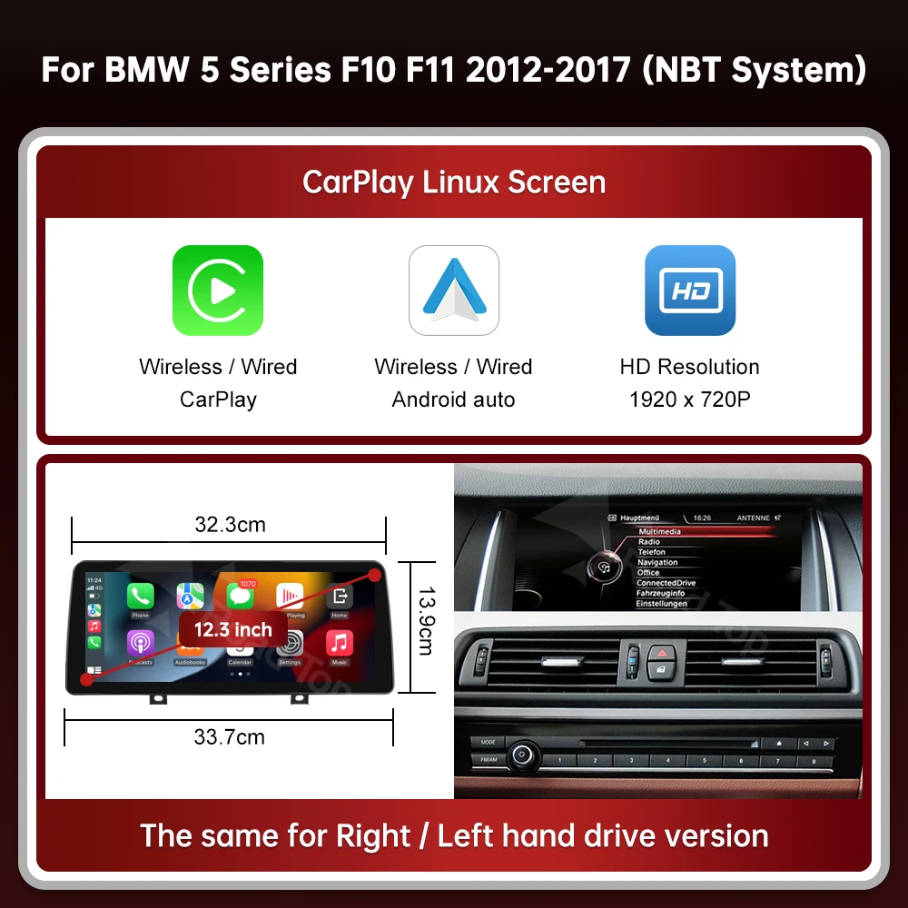 RoadTop 10.25 "12.3" Draadloze CarPlay Android Auto Multimedia Radio Linux Scherm Voor BMW 5 Serie F10 F11 CIC NBT Systeem