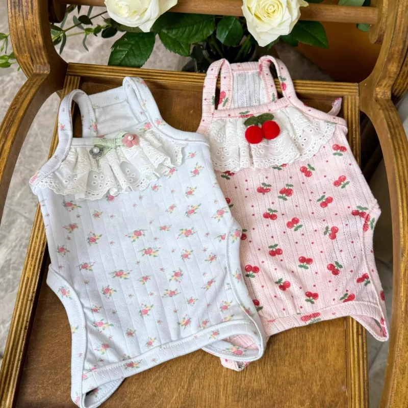 Cute Dog Clothes for Spring Summer, Lace Trim Tank Top for Poodle & Pomeranian, Pet Lounge Wear