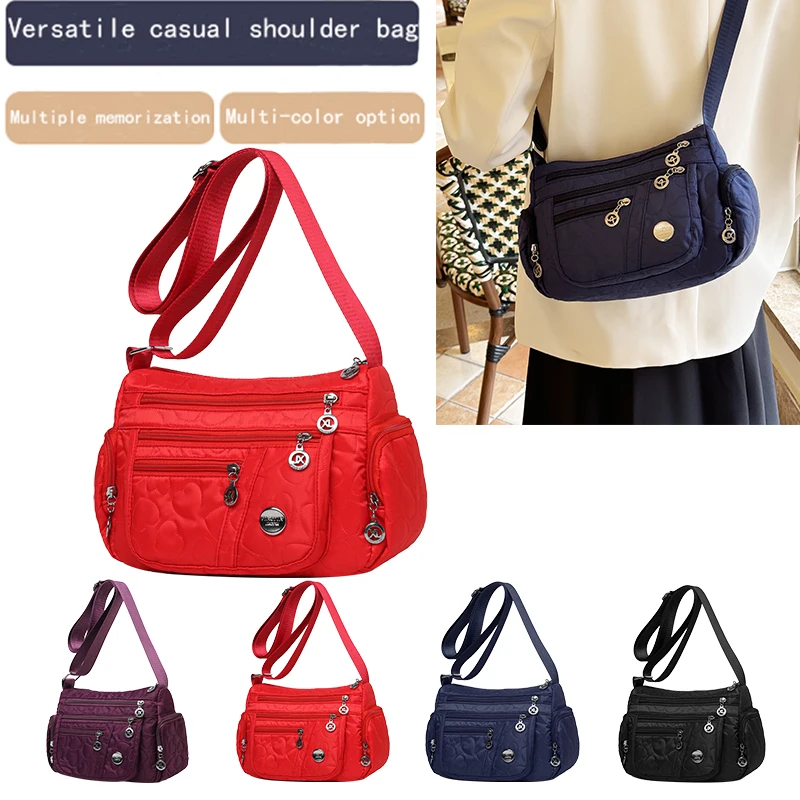 

Chic Embellished Women's Crossbody Bag for Daily Commute Stylish Heart-detail Multi-pocket Lightweight Casual Nylon Bag