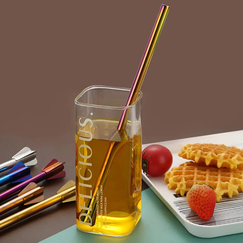 4Pcs Stainless Steel Reusable Straw Stirrer Multi Purpose Colorful Metal Drinking Straw for Cocktails Shakes Sundaes Picnics