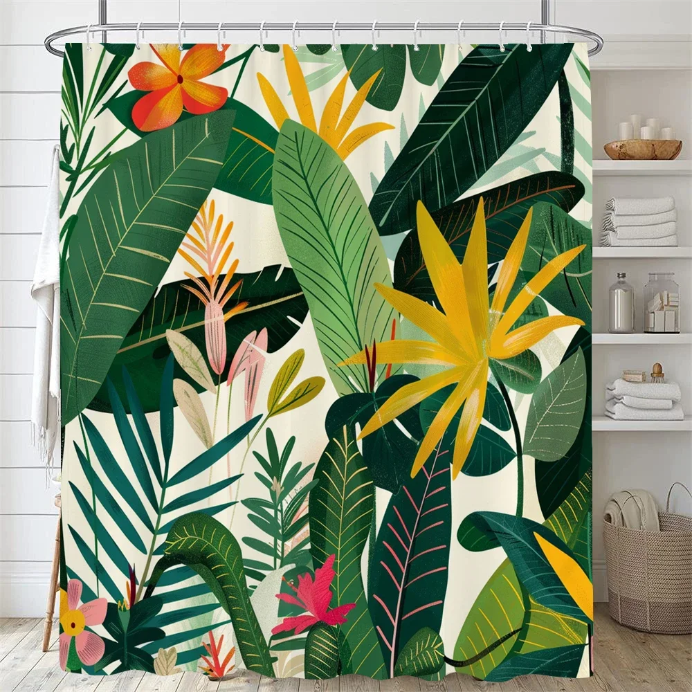 Green Plant Leaf Vines Flower Shower Curtain Print Modern Nordic Leaves Polyster Home Decor Bathroom Curtain with Hooks