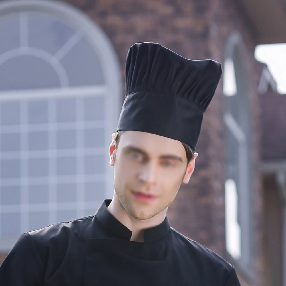 

Black Unisex Chef Hat Mushroom Style Breathable Cotton Polyester Kitchen Restaurant Work Hat For Men Women Durable Comfortable
