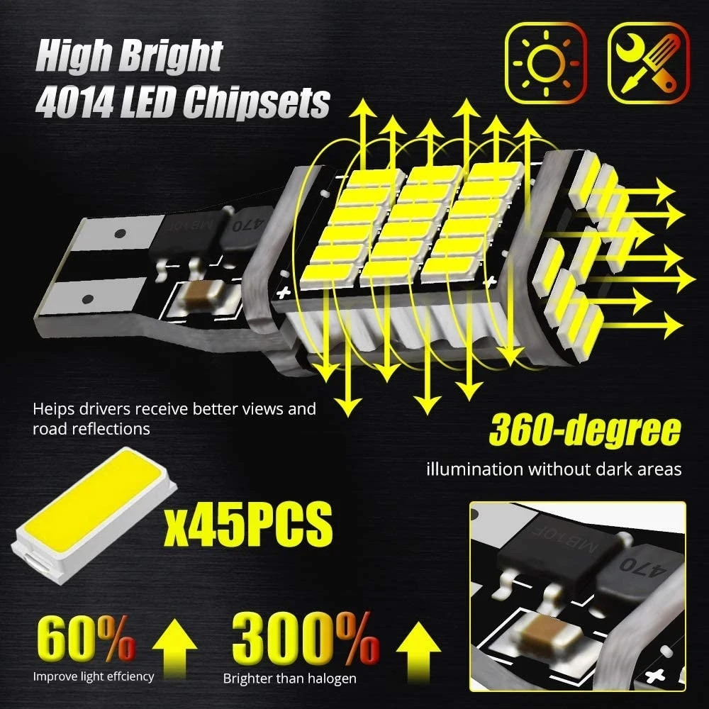 6PCS T15 W16W 921 912 T16 902 LED Bulbs High Power 45pcs 4014SMD Super Bright 1200LM Replace For Car Reversing Light White