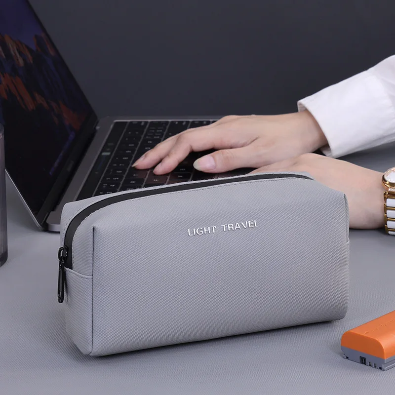 Waterproof Portable Travel Organizer Bag for Charger, Cables, Earphones - Large Capacity PU Leather Digital Accessories Pouch view 2