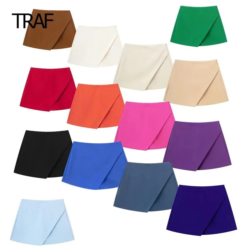 

TRAF Mini Asymmetric Shorts Skirt Women's Shorts Skirt Spring Summer 2024 Mid Waist Shorts New In Skirts Elegant Social Skirts