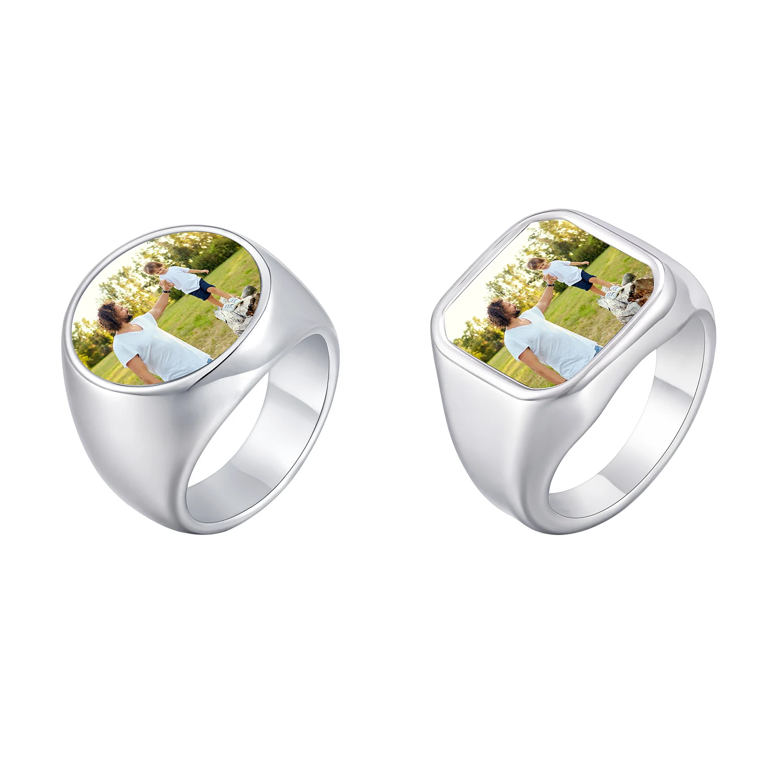 Personalisierter individueller Fotoring, silberfarbene Gravur, Edelstahl-Siegelring, Größe 7–14, Gedenkschmuck, Geschenk für Männer, Papa
