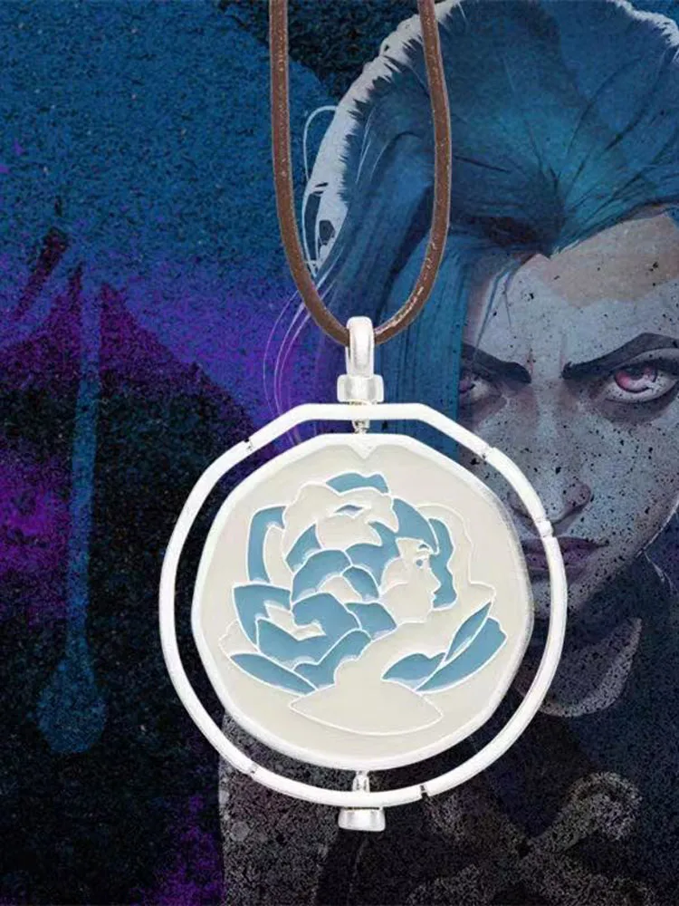 Ekko Jinx Necklace Anime Rotating Blue Pink Rose Pendant Sweater Chain For Women Men Cosplay Prop Fans Girls Gift