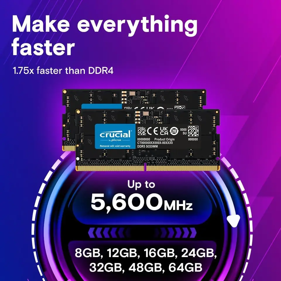 Crucial RAM DDR5 16GB 32GB 5600MHz ノートパソコン メモリ 262 ピン
