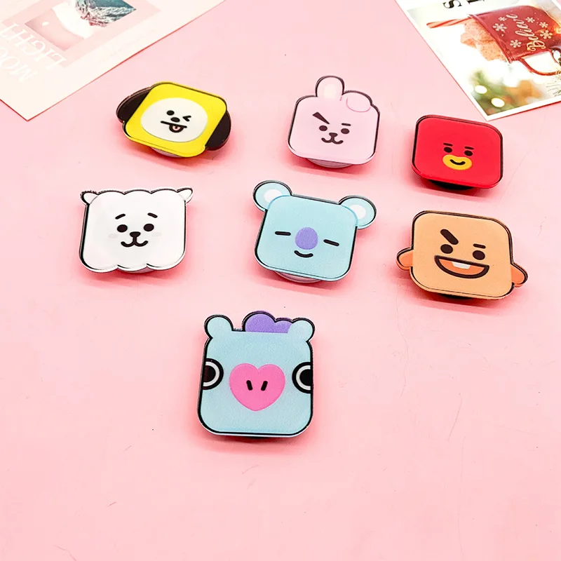 1/7Pcs Set Bt21 Mobile Phone Holder Rotatable Decompression Toy Male Female Cute Cartoon Chimmy Cooky Mobile Airbag Holder Gift