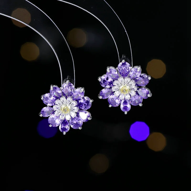 

Pretty Two-Tiered Circlet Lalic Purple Flower Stud Earrings for Women Girl Every Day Wear