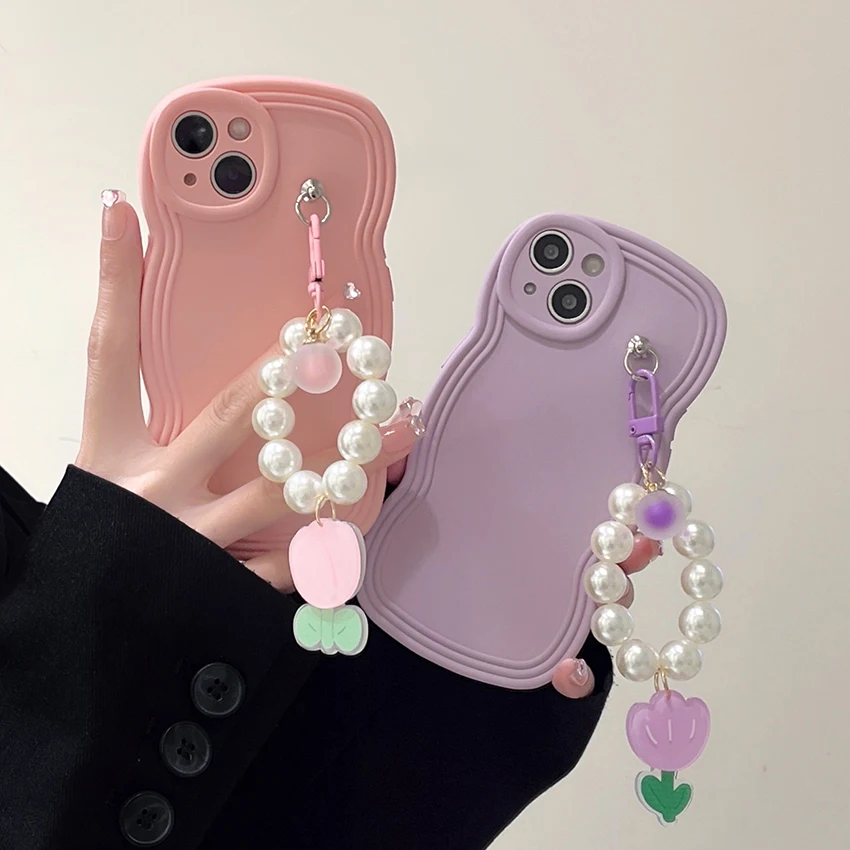 زهرة اللؤلؤ قلادة جراب هاتف آيفون 16 15 14 13 برو 12 11 ماكس موجة الحافة 16 برو 14 برو جراب هاتف سيليكون لينة 15 برو غطاء