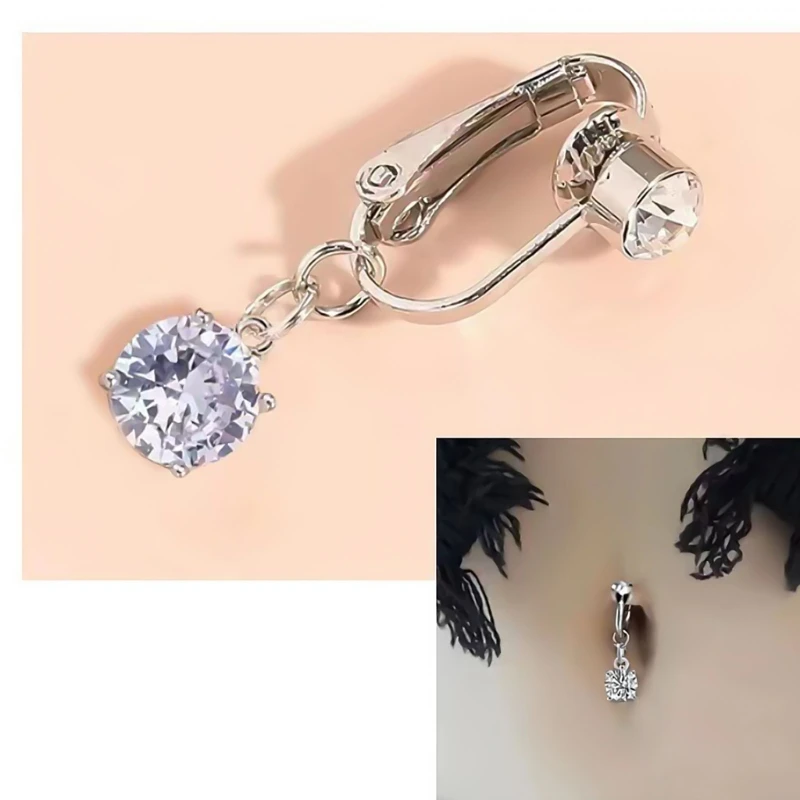 E0BF Bequemer Bauchclip aus Kupfer ohne Piercing, einfach zu tragende Nabelringe, vielseitiges Körperschmuck-Accessoire für den