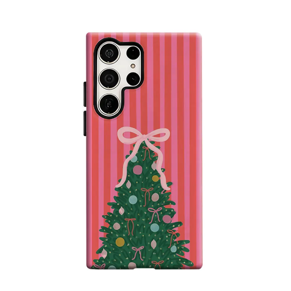 CaseLumi Phone Case For Samsung Galaxy S25 S24 S23 Ultra Plus HD Hard Red striped Christmas tree Double Layer Cover Film Shell