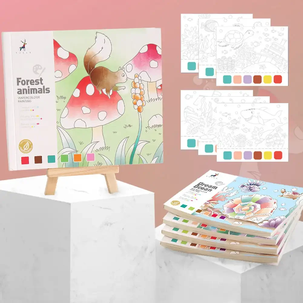 Juego de libros de dibujo de acuarela para niños, libro de Graffiti Gouache portátil creativo con pincel de agua para colorear, regalos de dibujo, 20 hojas