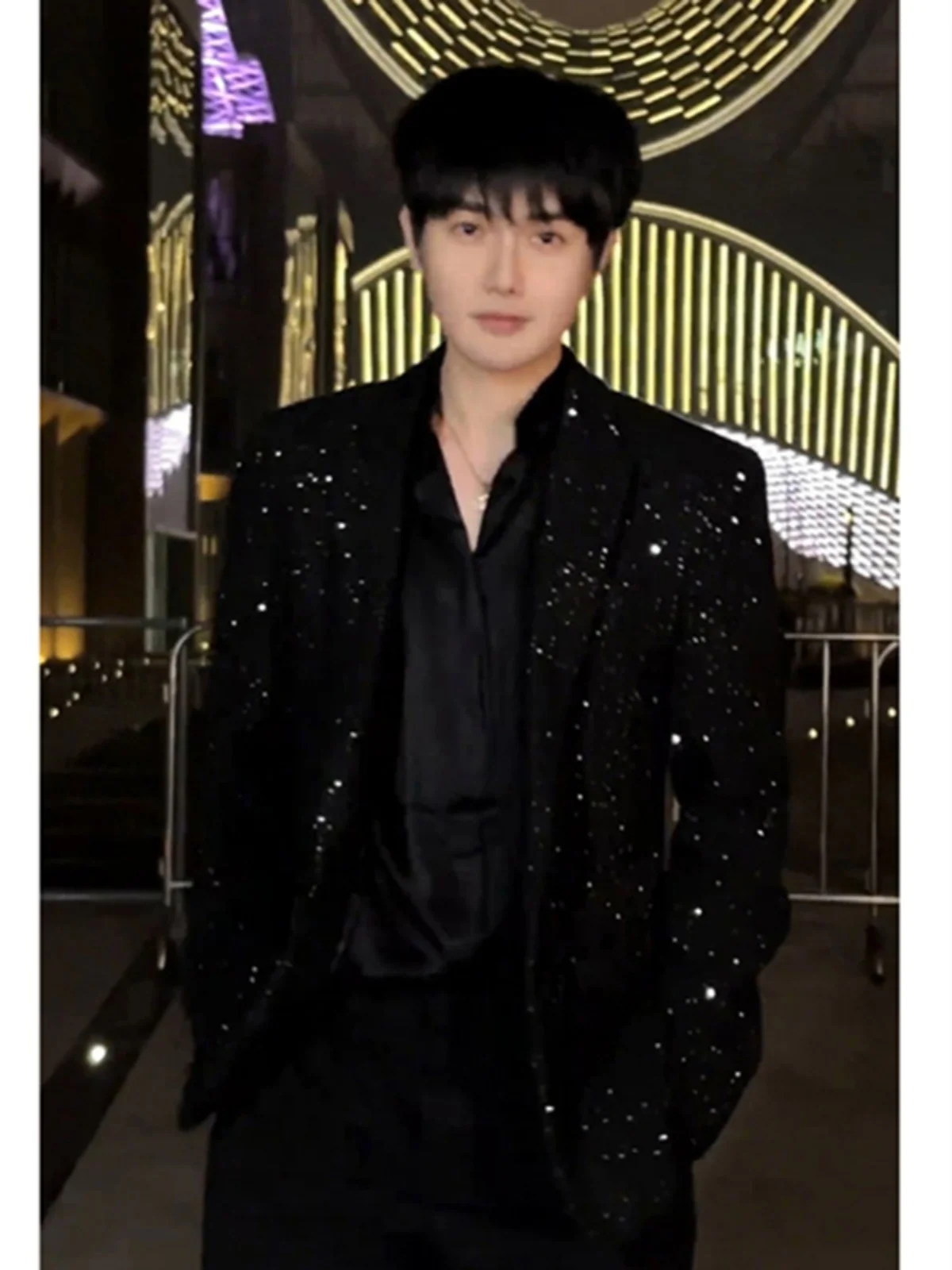 

Tianxing oulder Padded Men's Casual Wedding Suit Bla Dr Autumn Winter Full Set Leisure Outerwear Polyester Fiber