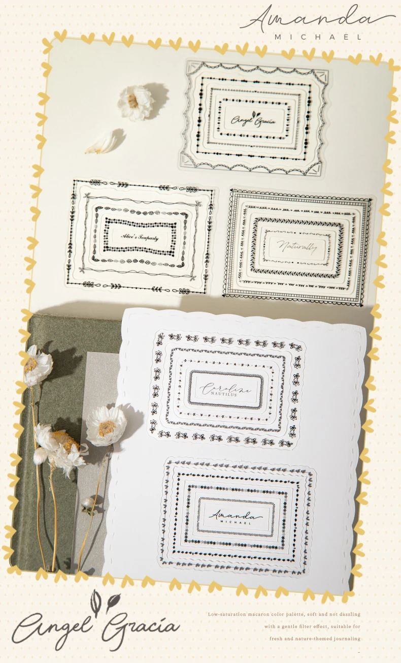 Journal GO 10 Stück Traumhafte Blumenrand-Aufkleber Ästhetische Rahmen-Sticker für Scrapbooking Journaling Deko-Materialien Karten-Bastelarbeiten Abziehbilder – Detail 13