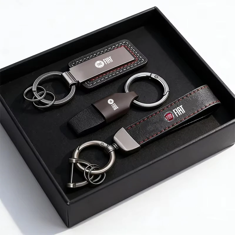 Llavero de cuero con emblema de coche, colgante de Metal para FIAT Abarth 500 Tipo Panda Argo Freemont Viaggio Bravo Punto Doblo Stilo