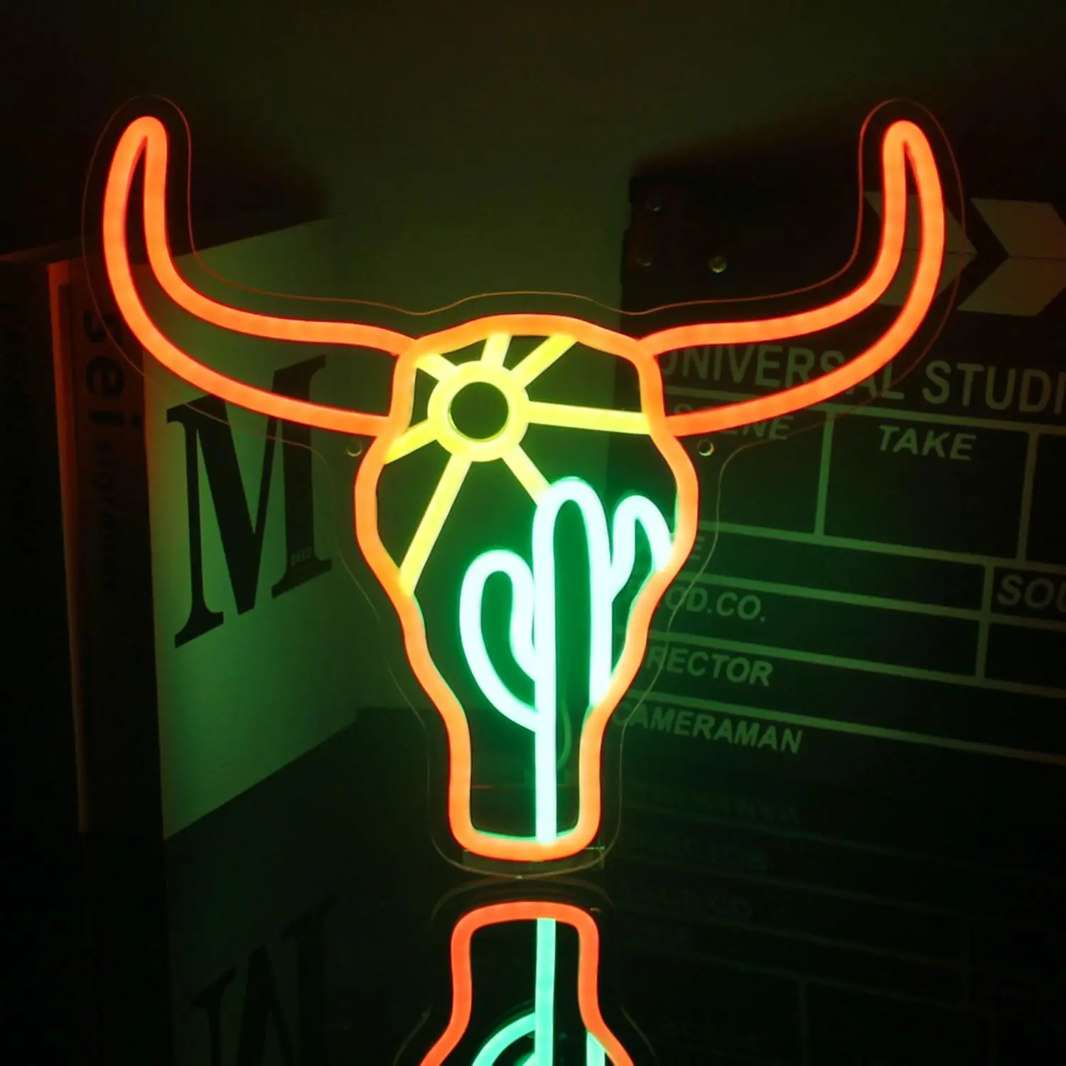 

Bull Cactus Sun Neon Signs LED Neon Light Sign Light Up Neon Signs for Bedroom Wall Bar Man Cave Game Room Decor