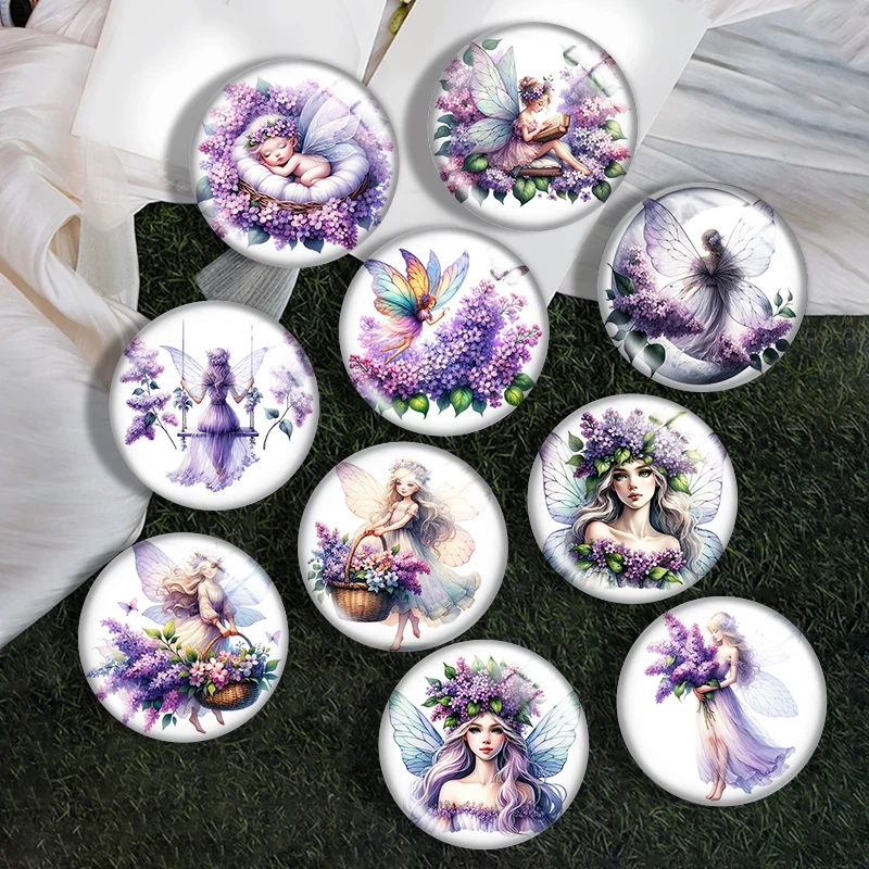 

Purple girl Fairy 10pcs mix 12mm/18mm/20mm/25mm Round photo glass cabochon demo flat back Making findings