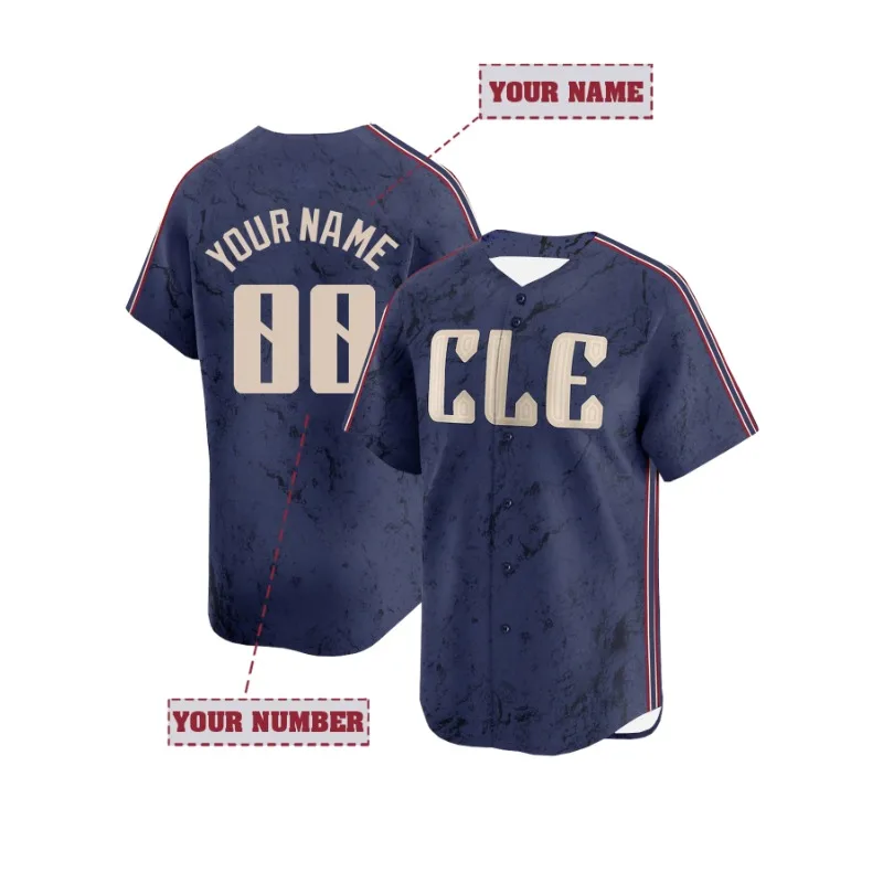 Personalized Men's V-Neck Baseball Jersey with Custom Name and Number Embroidery Cleveland Blue Short Sleeve Button Down Shirts