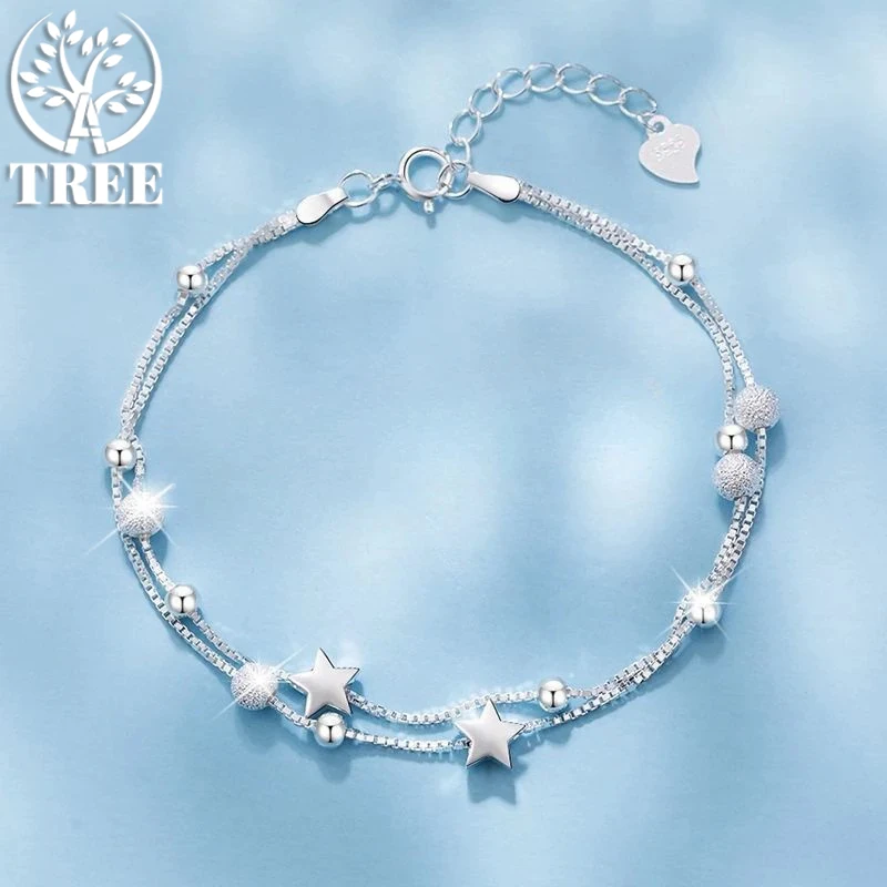 

925 Sterling Silver Stars Bead Bracelets For Women Fashion Korean Double Layered Chian Bracelet Designer Party Fine Jewelry Gift