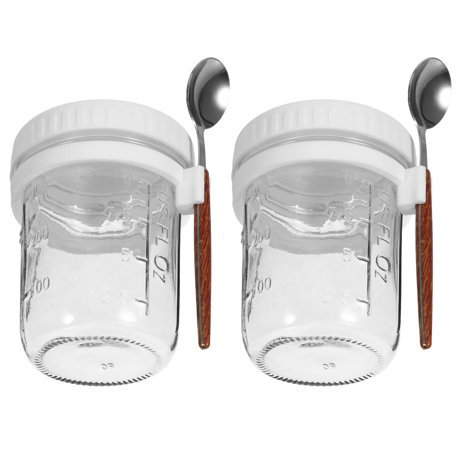 

2Pcs Portable Breakfast Cups Sealed Glass Jars Large Capacity Yogurt Container Collapsible Spoon Lid Cover for Office Home Gym