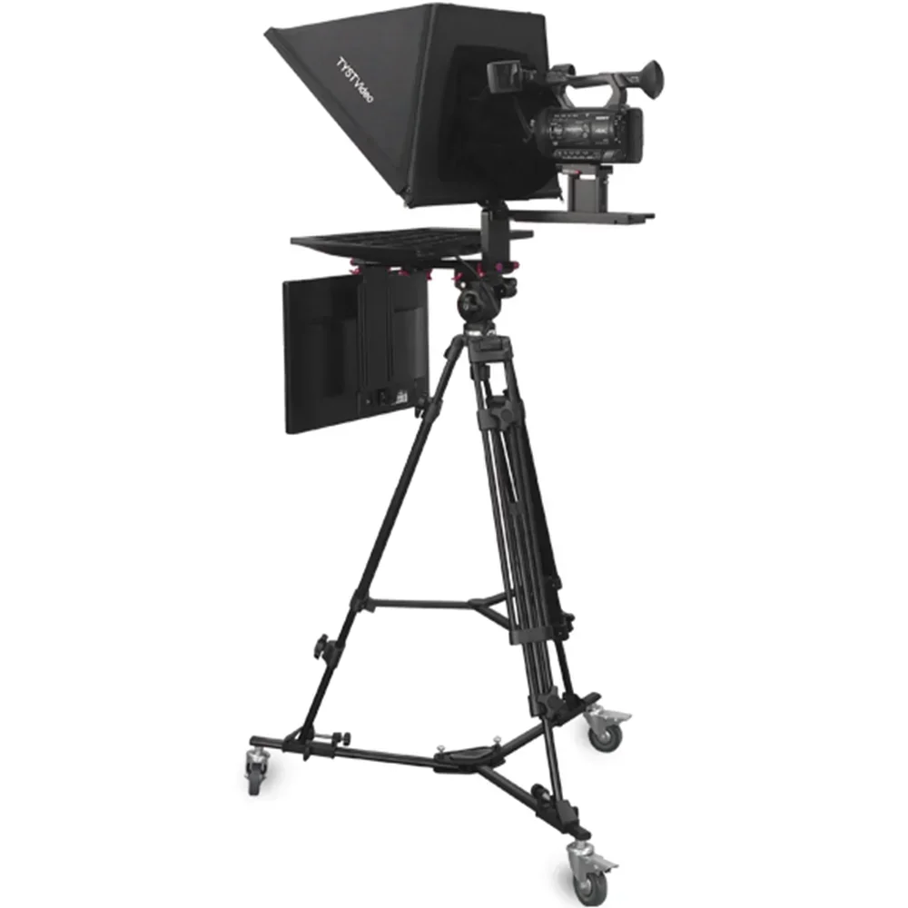 TS-T110/22D pasokan pabrik studio penyiaran layar ganda bingkai aluminium remote control portabel dilengkapi dengan tripod siaran